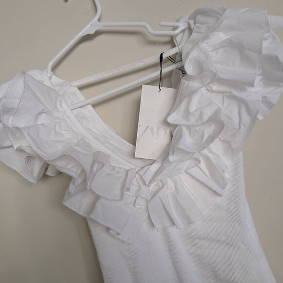 Zara Women White Ruffled Bodysuit M NWT - Picture 4 of 5